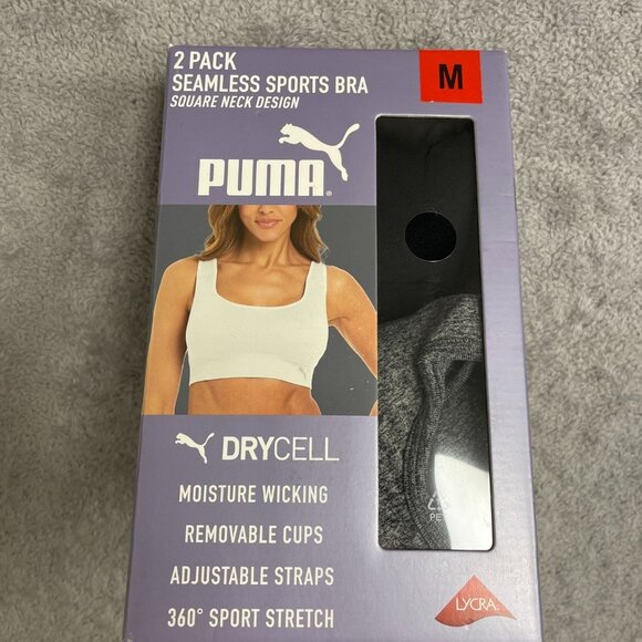 NEW Puma Women's M 2 Pack Seamless Sports Bra  Square Neck Moisture Wicking - Picture 7 of 9